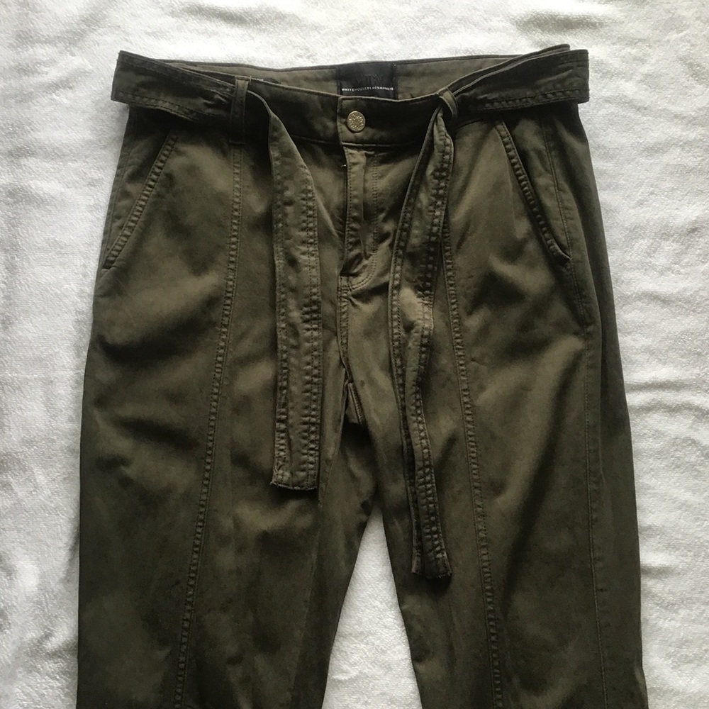 White House Black Market Olive Belted Cotton Chinos Cut out Floral Detail